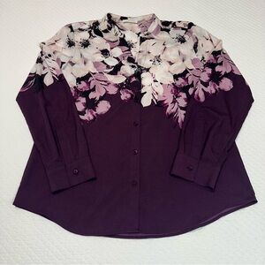 Calvin Klein Cream and Purple button Up Blouse Sz M